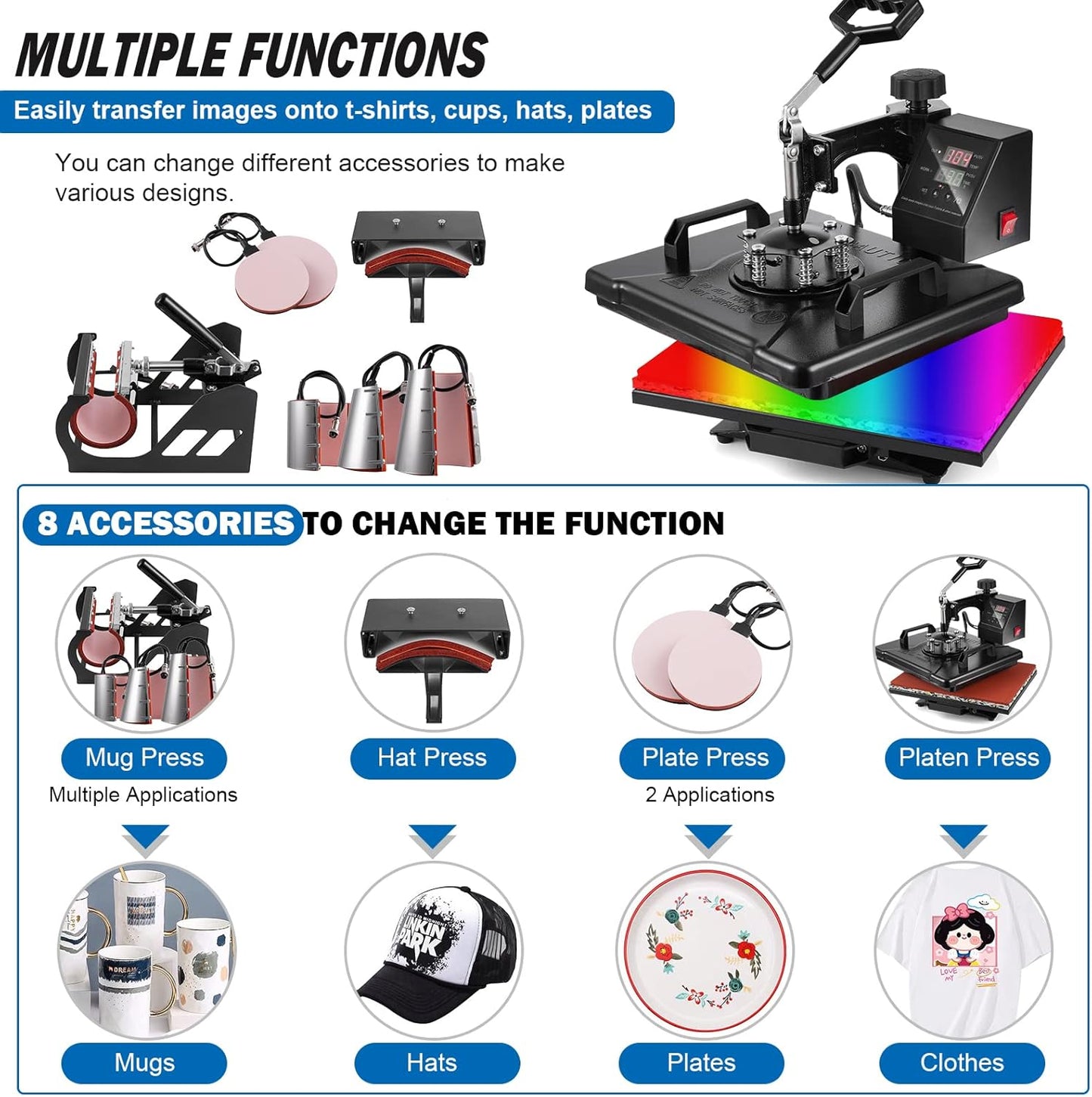 8-in-1 Professional Heat Press Machine Combo | 12x15" Digital Swing-Away for T-Shirt, Hat & Mug 🔥✨