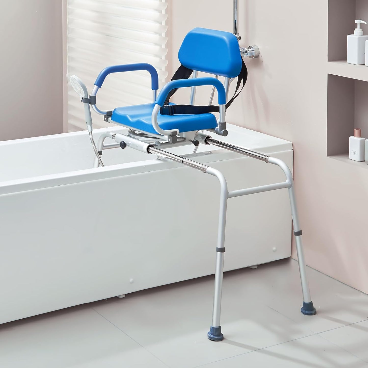 🛁 Smooth-Slide Swivel Shower Chair 🚿 | Adjustable & Safe Transfer Bench