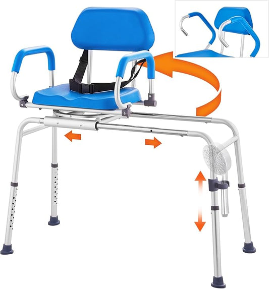 🛁 Smooth-Slide Swivel Shower Chair 🚿 | Adjustable & Safe Transfer Bench