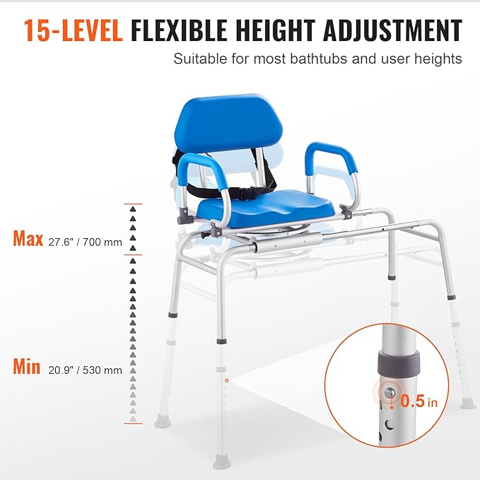 🛁 Smooth-Slide Swivel Shower Chair 🚿 | Adjustable & Safe Transfer Bench