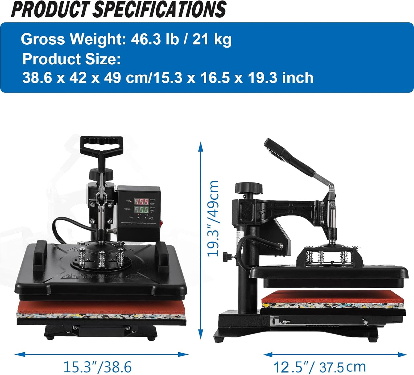 8-in-1 Professional Heat Press Machine Combo | 12x15" Digital Swing-Away for T-Shirt, Hat & Mug 🔥✨