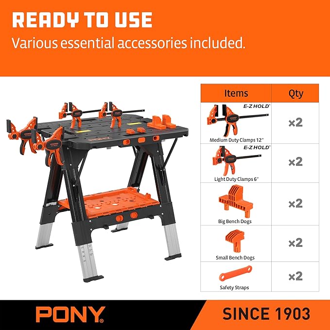 2-in-1 Portable Workbench & Sawhorse | Heavy-Duty & Adjustable 🛠️💪