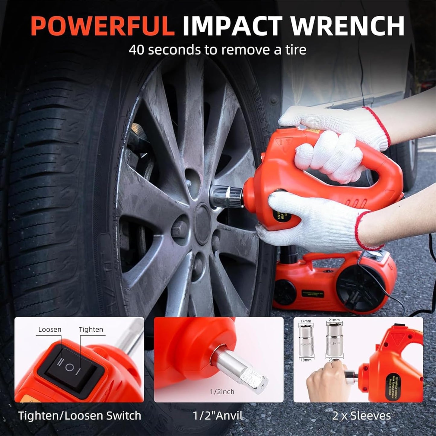 All-in-One Electric Car Jack Kit 🚗💪⚡ - 5-Ton Lift, Impact Wrench & Air Pump
