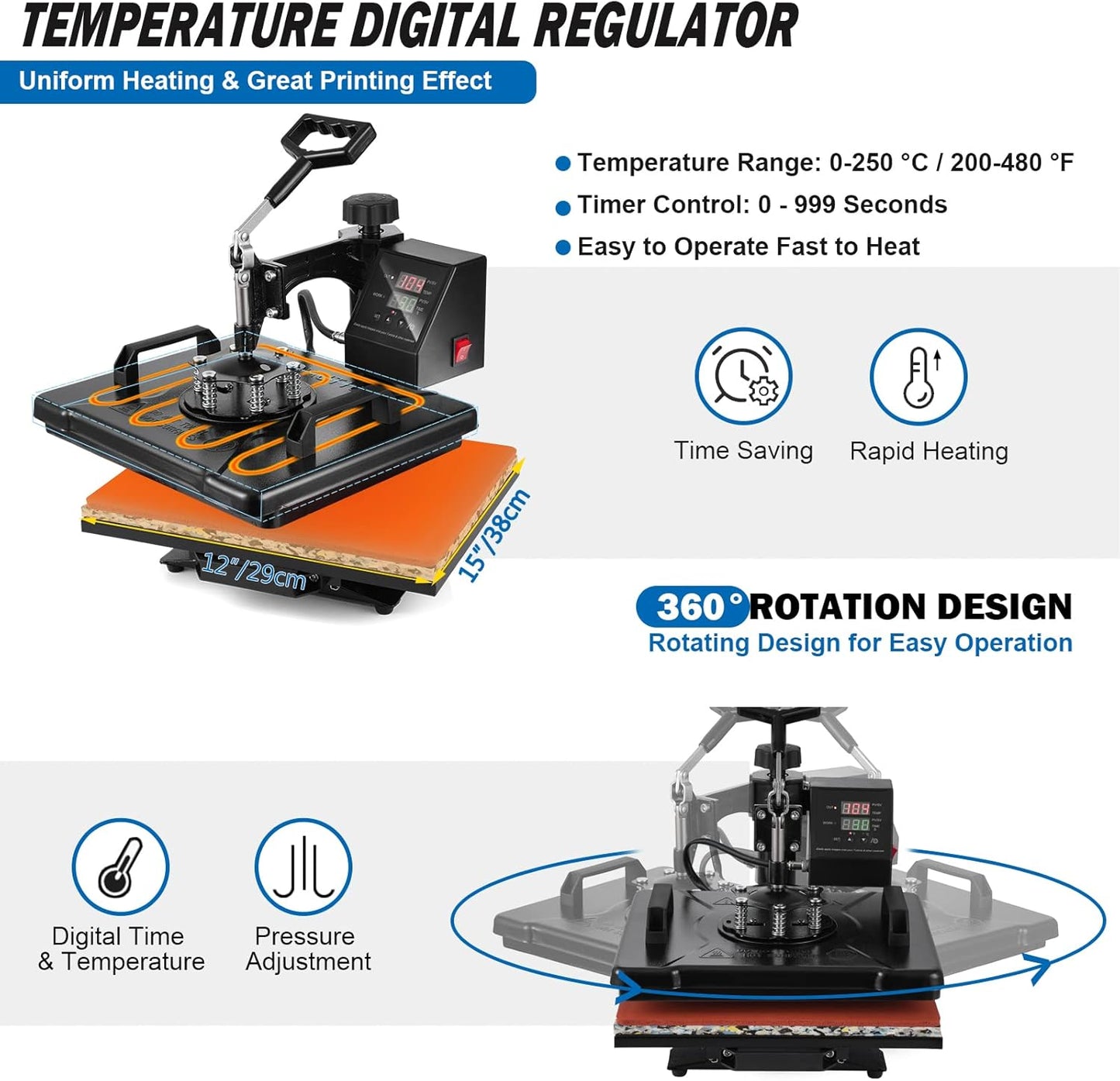 8-in-1 Professional Heat Press Machine Combo | 12x15" Digital Swing-Away for T-Shirt, Hat & Mug 🔥✨