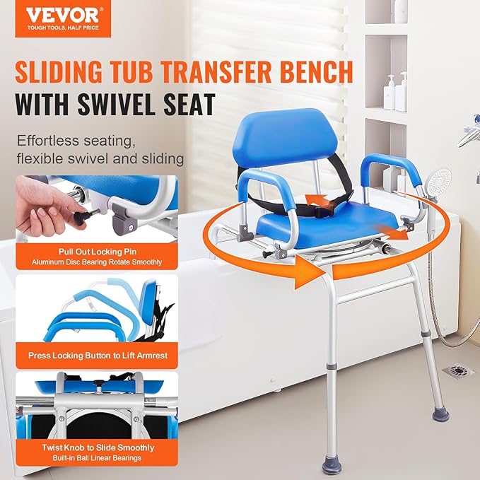 🛁 Smooth-Slide Swivel Shower Chair 🚿 | Adjustable & Safe Transfer Bench