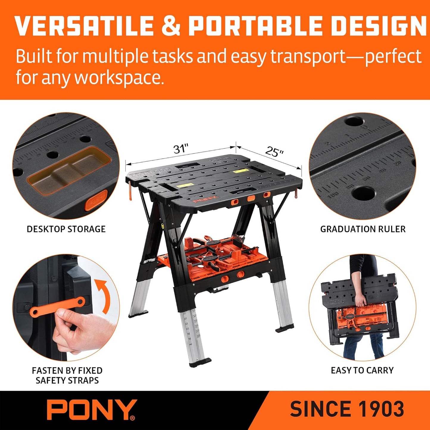2-in-1 Portable Workbench & Sawhorse | Heavy-Duty & Adjustable 🛠️💪