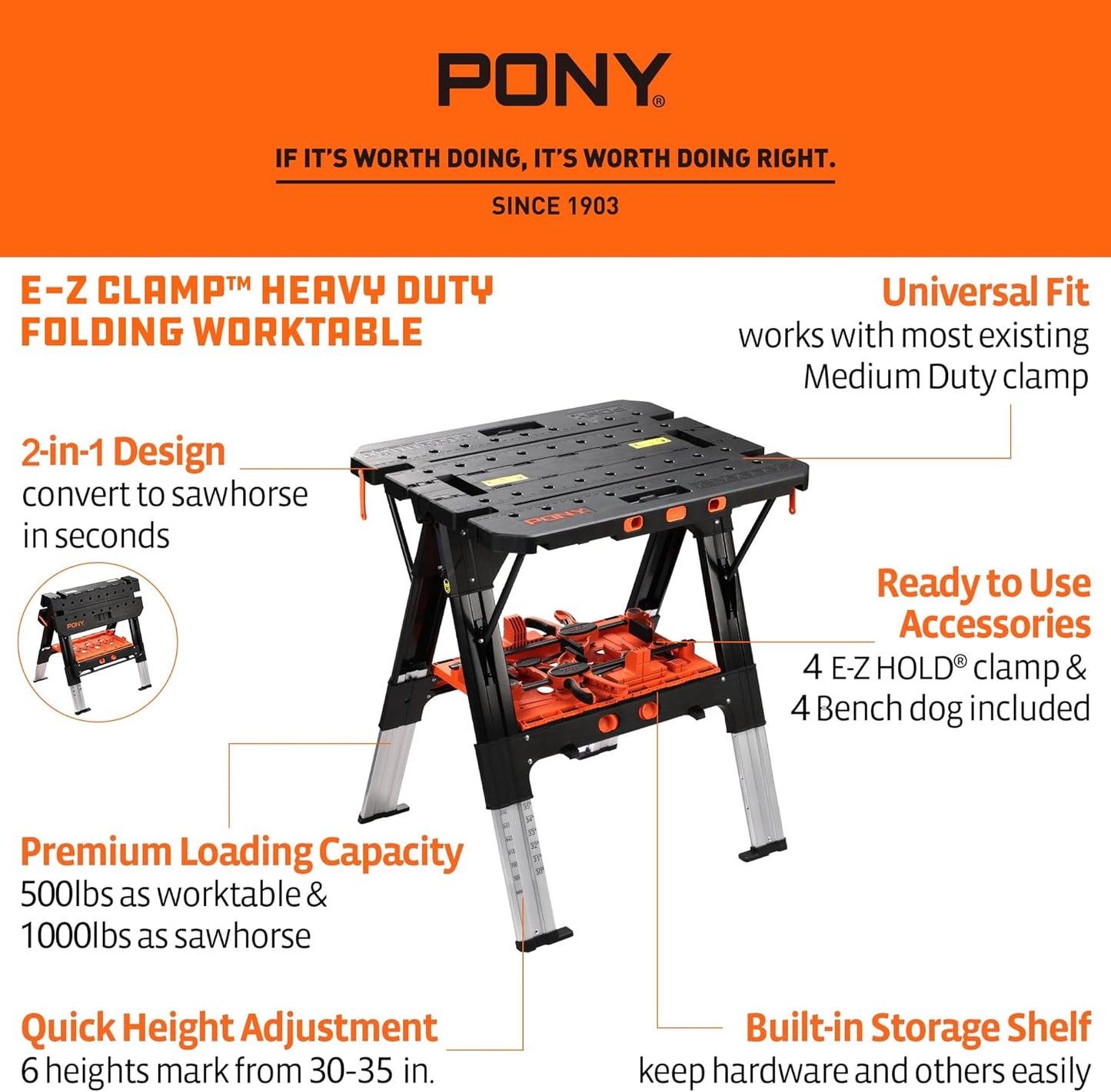 2-in-1 Portable Workbench & Sawhorse | Heavy-Duty & Adjustable 🛠️💪